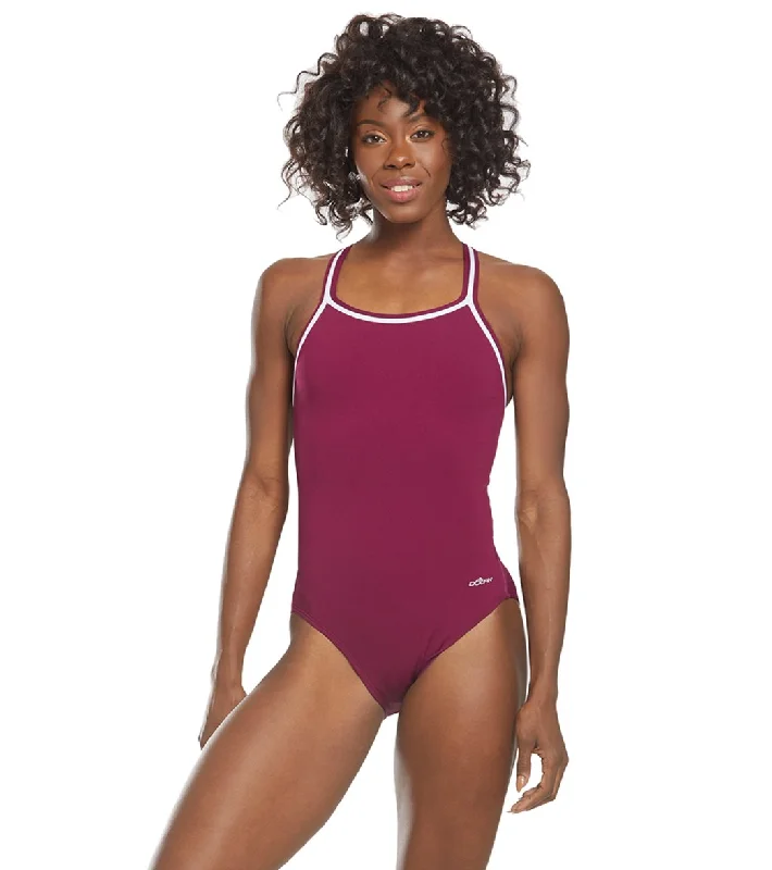 Dolfin Poly Solid DBX Back One Piece Swimsuit Maroon Strappy Back Bikini