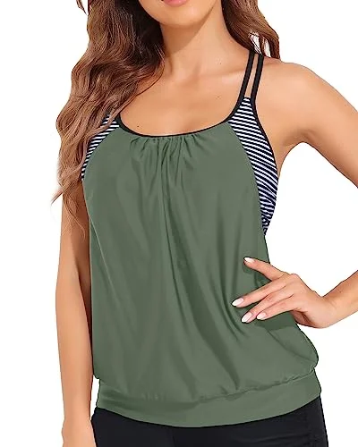 Double Criss Cross Shoulder Straps Tankini Tops Soft Beachwear Set