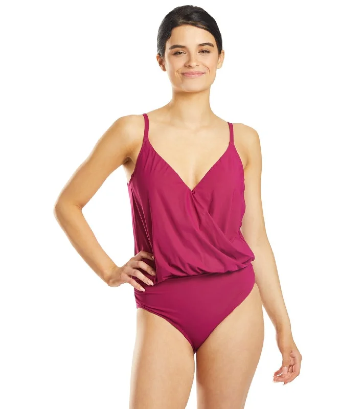 Gottex Lattice Blouson One Piece Swimsuit Wine Retro Swimwear Style