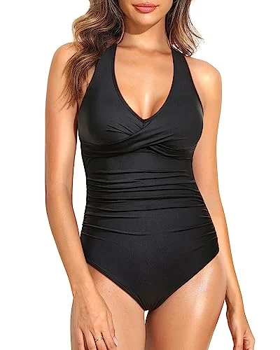 Halter V Neck One Piece Swimsuits V-Neck Swim Dress