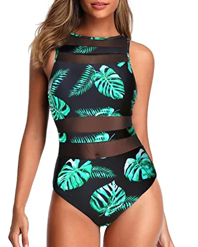 High Neck One Piece Swimsuits Mesh Open Back Swimwear for Women Sexy Two-Piece Set