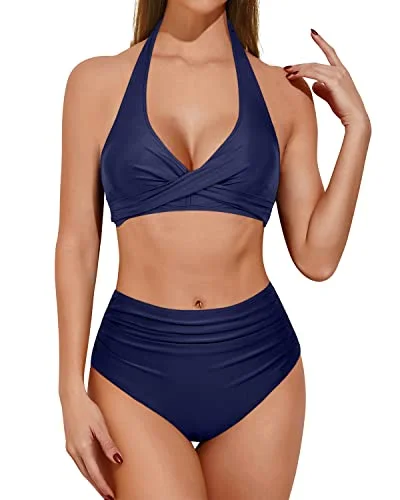 High Waisted Bikini Sets for Women Tummy Control Two Piece Swimsuits Ruffled Swimsuit Top