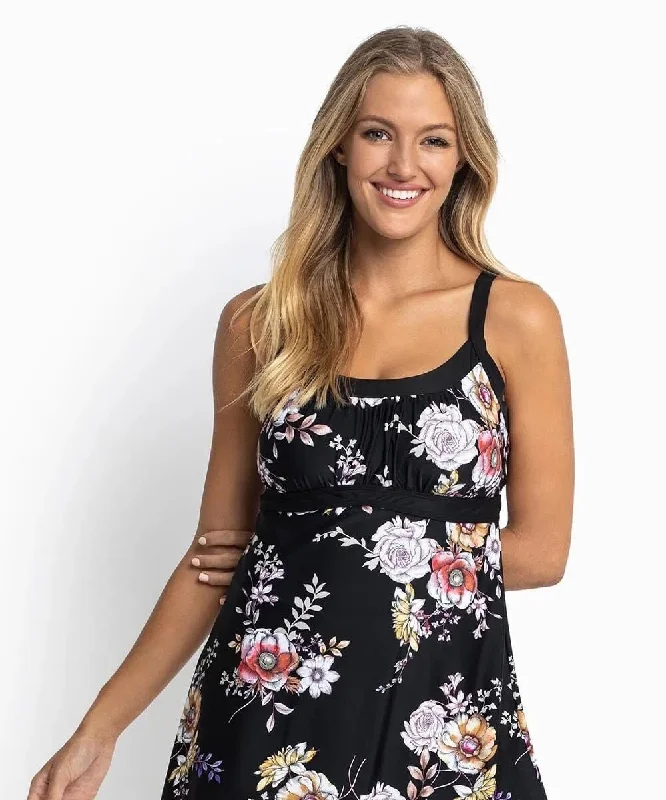 Jantzen JA84360 Select Empire Swim Dress Black Shiny One-Piece Swimsuit
