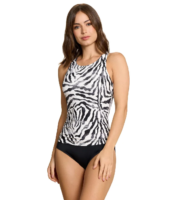 Jantzen Women's Safari Deluxe  Grace High Neck Hi Back One Piece Swimsuit Black Lace Back Bikini
