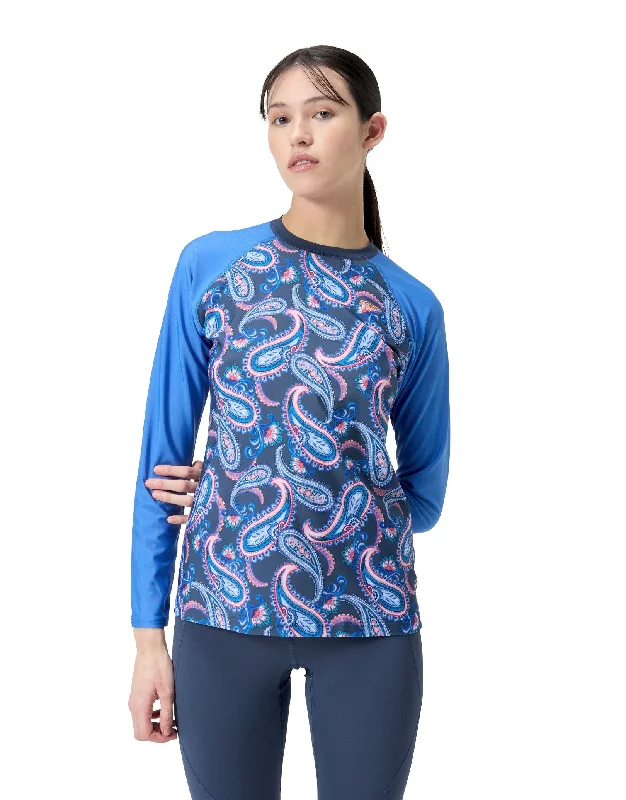 Long Sleeve Panel Printed Swim Tee - Blue/Pink Vibrant Bikini Design