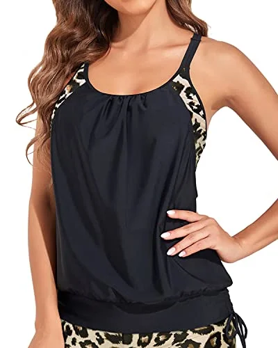 Loose And Long Tankini Tops For Women Tankini Bathing Suit Tops For Women-Black Leopard Classic Monokini Design