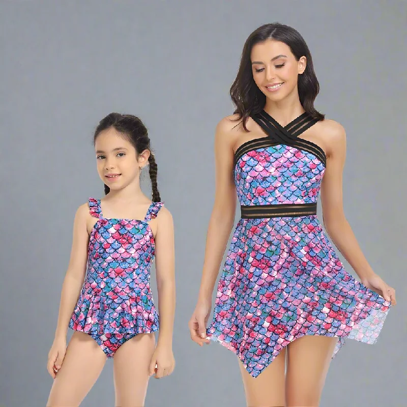 Matching Mommy and Me Two-Piece Tankini Swimsuit Set Reversible Bikini Set