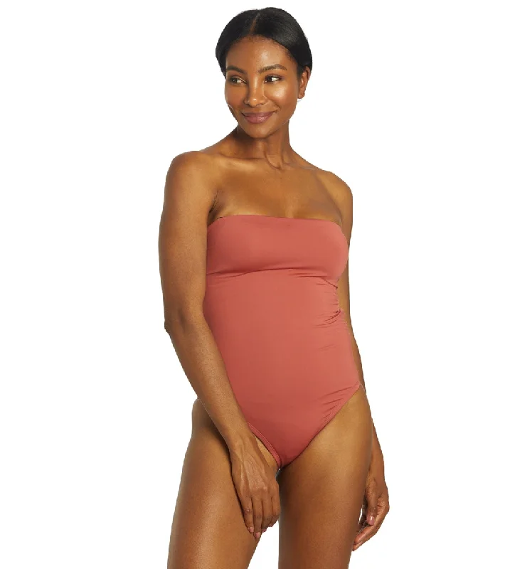 Nike Women's Solid Lace-Up Back Bandeau One Piece Swimsuit Canyon Rust High-Waist Bikini Set