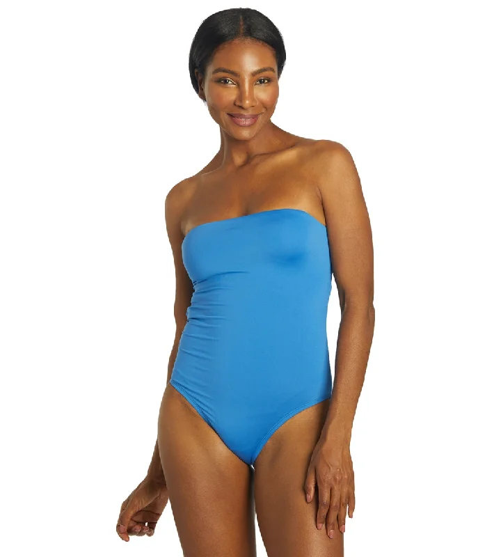Nike Women's Solid Lace-Up Back Bandeau One Piece Swimsuit Pacific Blue Tropical Print One-Piece