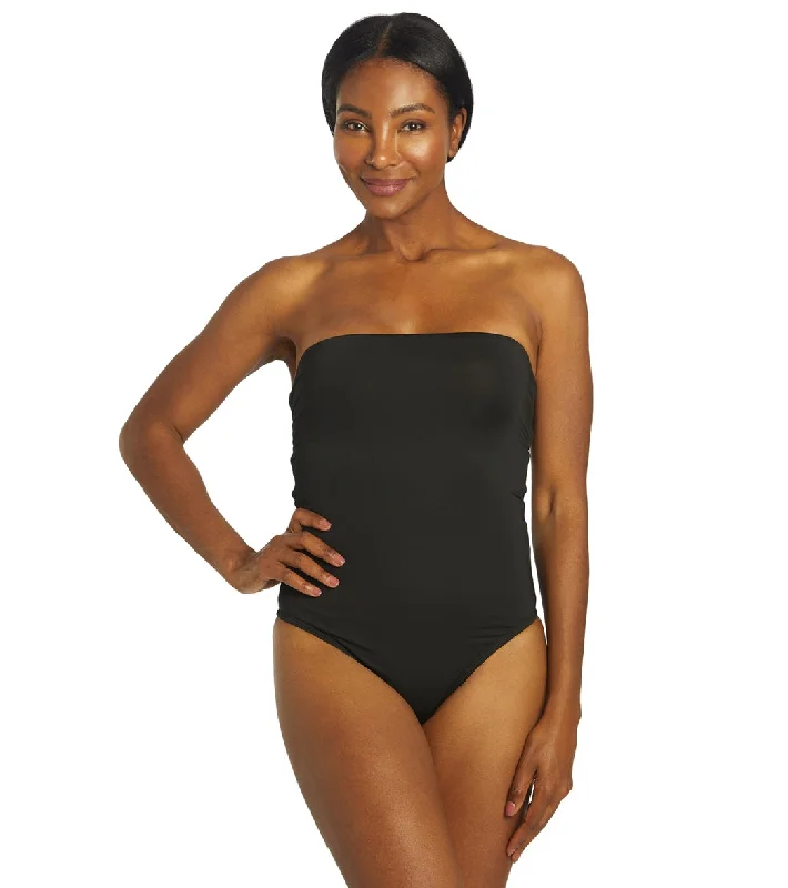 Nike Women's Solid Lace-Up Back Bandeau One Piece Swimsuit Chic Beach Cover-Up