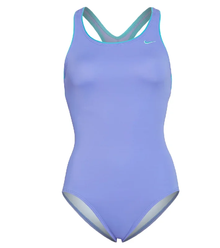 Nike Women's Solid Powerback Chlorine Resistant One Piece Swimsuit Sapphire Shiny One-Piece Swimsuit