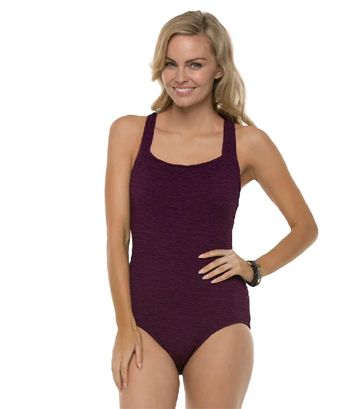 Penbrooke Krinkle Chlorine Resistant Active Back One Piece Swimsuit Eggplant Sporty Swimwear Bottoms Penbrooke Krinkle Chlorine Resistant Active Back One Piece Swimsuit Eggplant Sporty Swimwear Bottoms