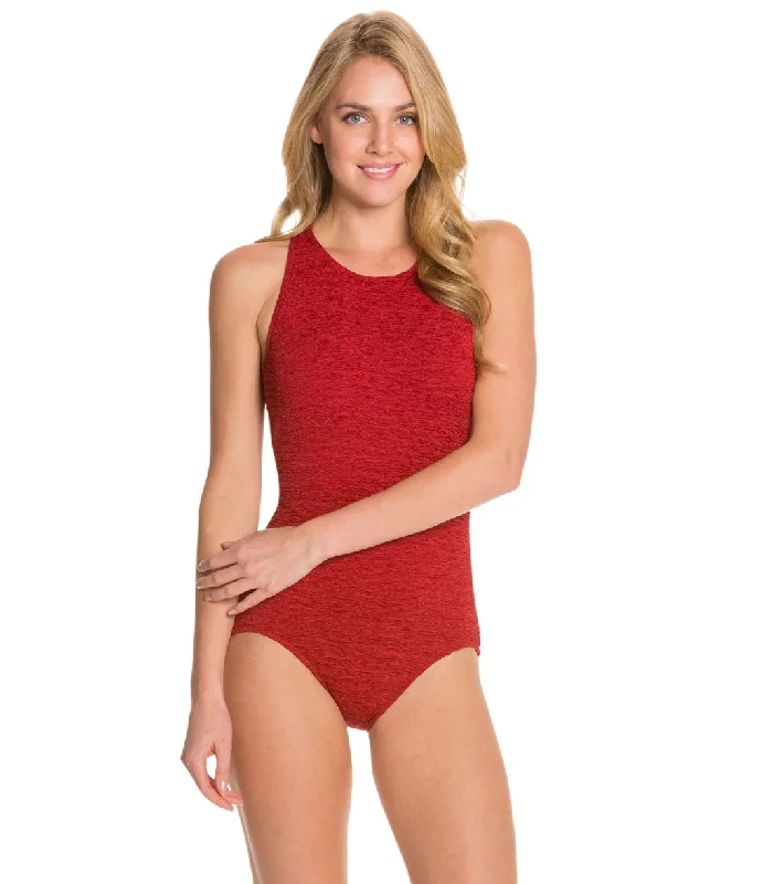 Penbrooke Women's Krinkle Chlorine Resistant High Neck One Piece Swimsuit Brick Elegant Swimsuit Bottoms Penbrooke Women's Krinkle Chlorine Resistant High Neck One Piece Swimsuit Brick Elegant Swimsuit Bottoms