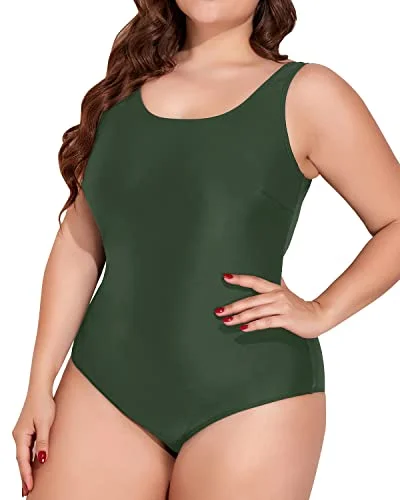 Slimming Plus Size Ruched Tummy Control One Piece Swimsuit-Army Green Adjustable Bikini Bottoms