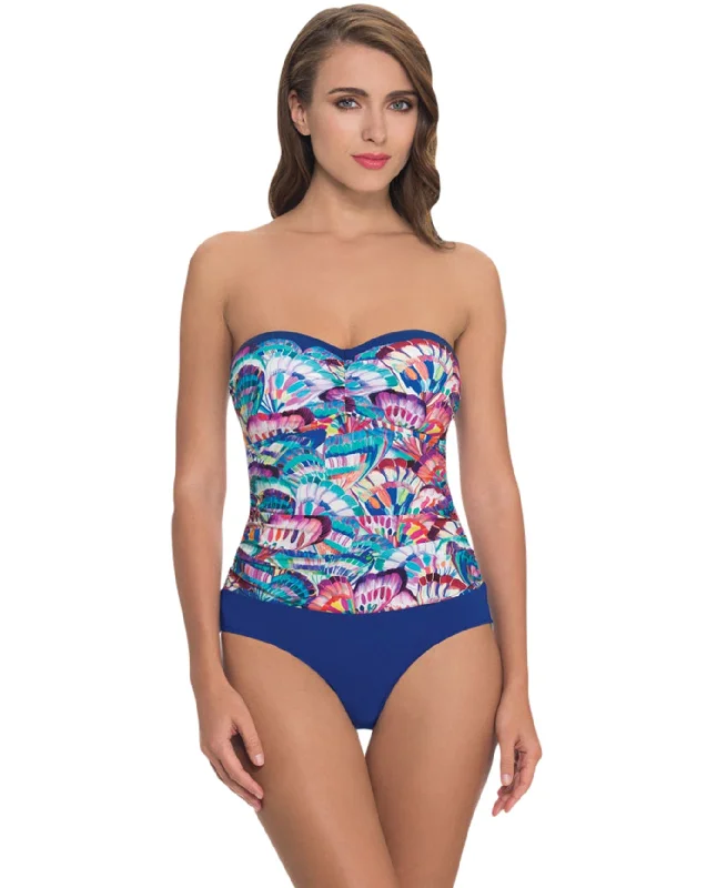 Profile By Gottex Madame Butterfly Bandeau One Piece Swimsuit V-Neck Swim Dress
