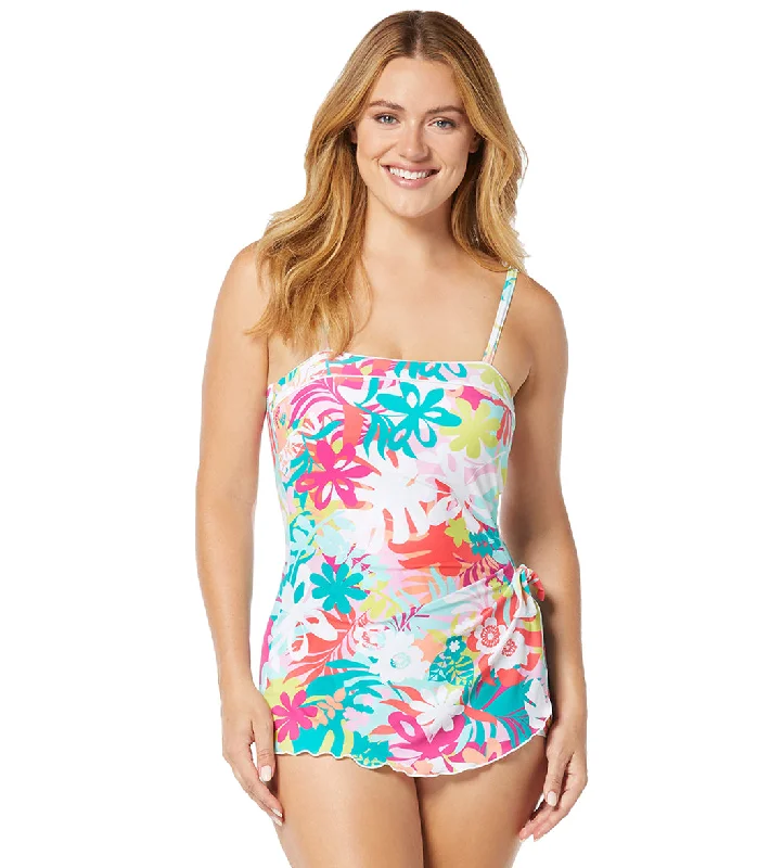 Roxanne Women's Bra Sized Chlorine Resistant Pacific Palm Bandeau Sarong One Piece Swimsuit (C/D  Cup) Halter Neck Swimsuit
