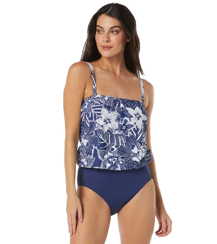 Roxanne Women's Bra Sized Chlorine Resistant Tropic Bloom Blouson One Piece Swimsuit (C/D/DD Cup) Casual Swim Dress
