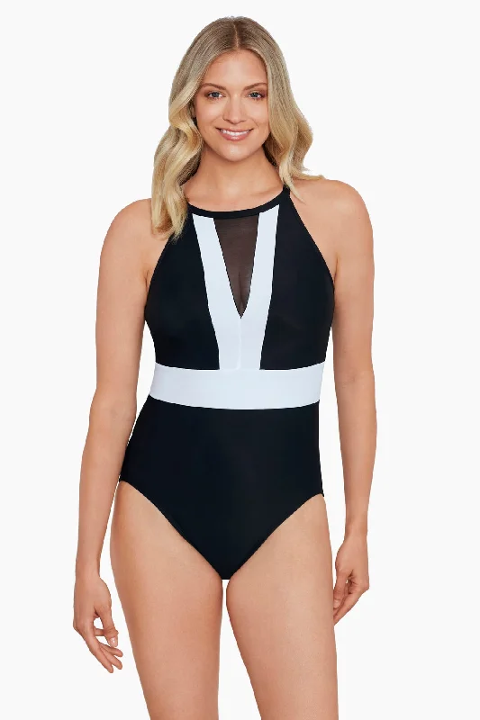 High Neck Mesh Insert Mio One Piece Swimsuit Meshed Up Minimalist One-Piece