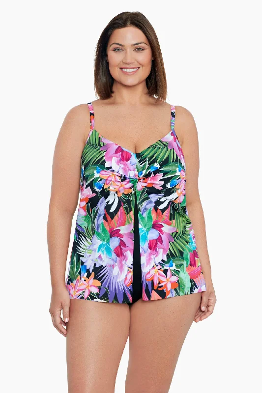 Plus Size Knotted Flyaway Fauxkini One Piece Swimsuit Lush Life Plunge Back Swimsuit