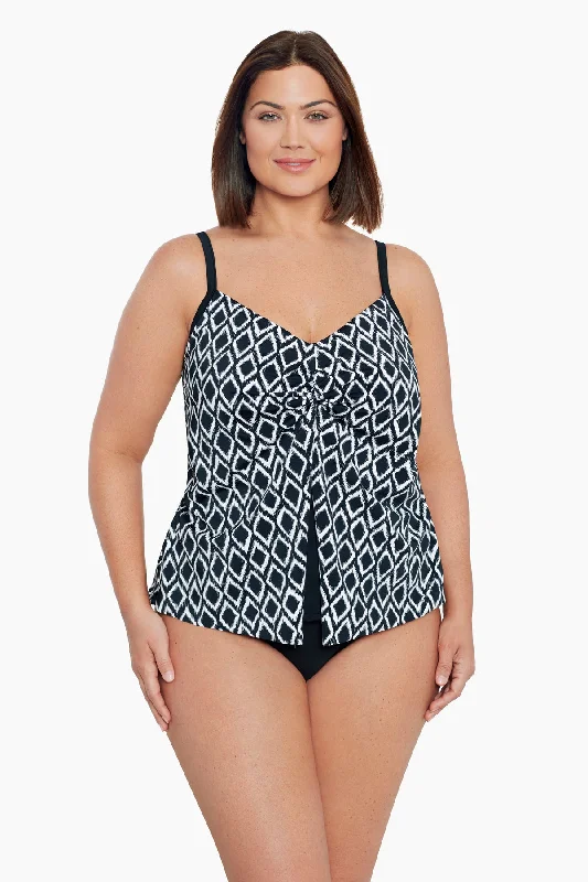 Plus Size Knotted Flyaway Tankini Top Batik Charm High-Cut One-Piece