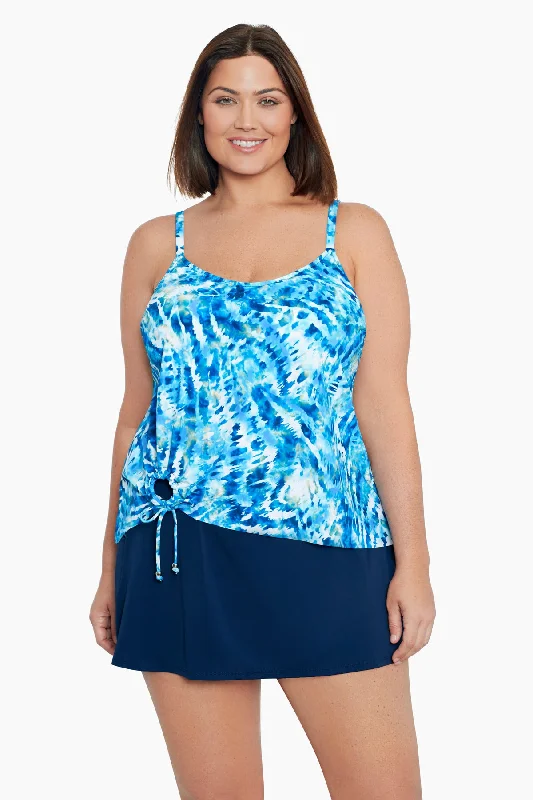 Plus Size Side Ring Tankini Top Wishy Washy Tropical Print Bikini