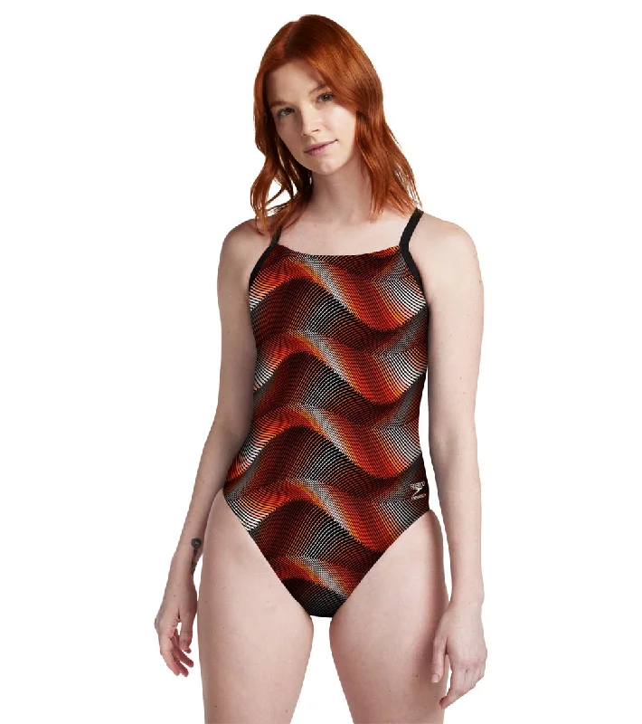 Speedo Women's Precision Strappy Crossback One Piece Swimsuit Team Orange Adjustable Strap Swimsuit