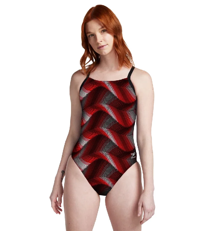 Speedo Women's Precision Strappy Crossback One Piece Swimsuit Team Red Plus-Size Bikini Set