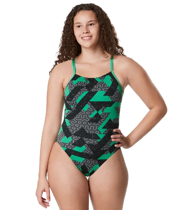 Speedo Women's Ruse Blocks Flyback One Piece Swimsuit Speedo Green Classic Two-Piece Bikini