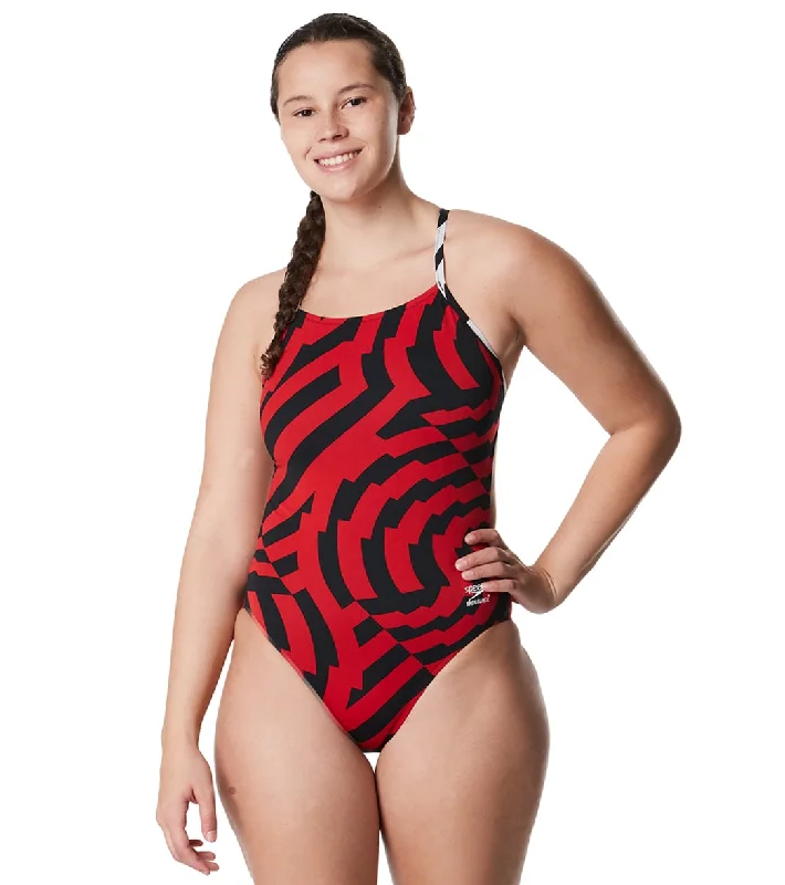Speedo Women's Vortex Maze One Back One Piece Swimsuit Speedo Red Retro-Inspired Bikini Set
