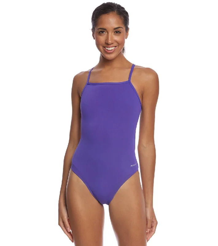 Sporti HydroLast Solid Thin Strap One Piece Swimsuit (22-44) Purple Sporty Swimwear Bottoms