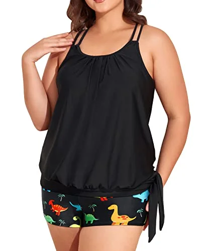 Stylish Plus Size Swimwear Blouson Tankini for Women with Tummy Control Deep-V Swimsuit Design