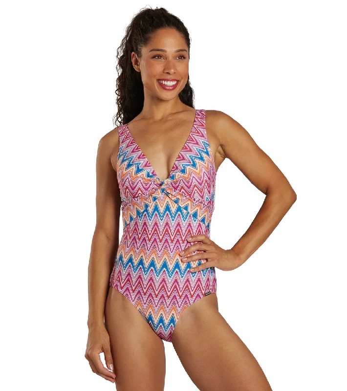 Sunmarin Women's Burst Twist Front One Piece Swimsuit Pink Elegant Ruffle Swimsuit
