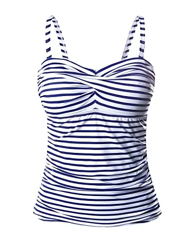 Twist Front Bandeau Tankini Top Women's Tummy Control Bathing Suit Top Elegant Ruffled Bikini