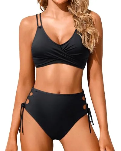 Women High Waisted Bikini Set Two Piece Swimsuits Push up Wrap Swim Suits Top Tummy Control Bathing Suit Bottom Flirty Ruffle Swimsuit