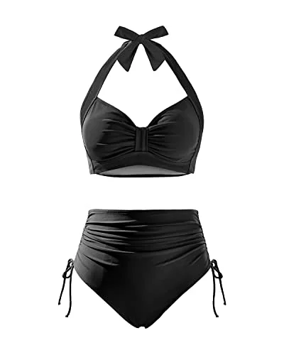 Women High Waisted Bikini Set Two Piece Tummy Control Swimsuit Vintage Swimwear Comfortable Swim Dress