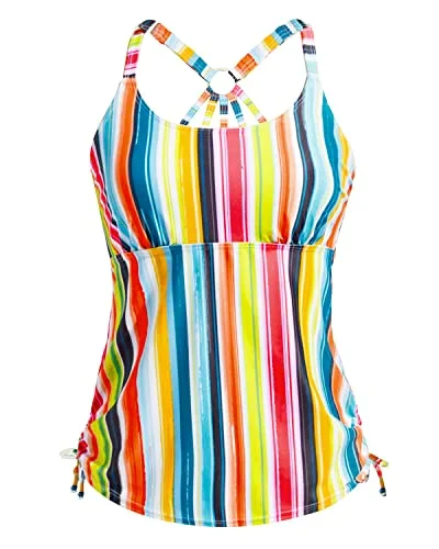 Womens Drawstring Tie Closure Tankini Bathing Suit Tops Retro-Inspired Bikini Set