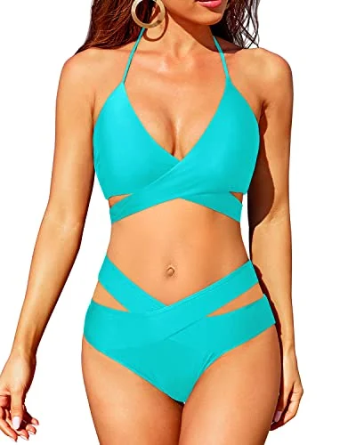 Women's High Waisted Push Up Bikini Sets Two Piece Swimsuit Adjustable Swim Top