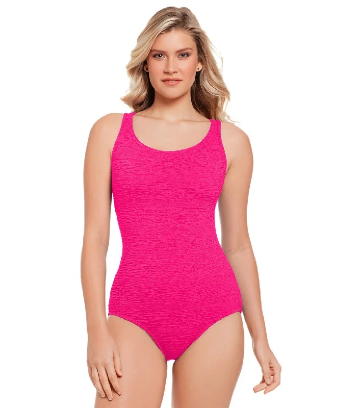 Women's Krinkle By Penbrooke Chlorine Resistant Mock Surplice One Piece Swimsuit Rose Elegant Swim Dress