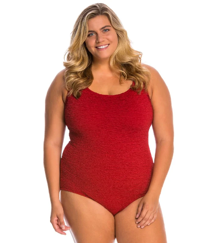 Women's Krinkle By Penbrooke Plus Size Chlorine Resistant One Piece Cross Back Swimsuit Brick Strap Bikini Set