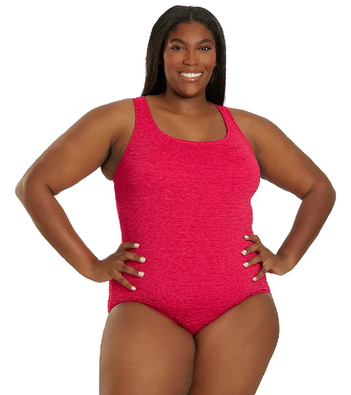 Women's Krinkle By Penbrooke Plus Size Chlorine Resistant One Piece Cross Back Swimsuit Rose Trendy Swimsuit Bottoms