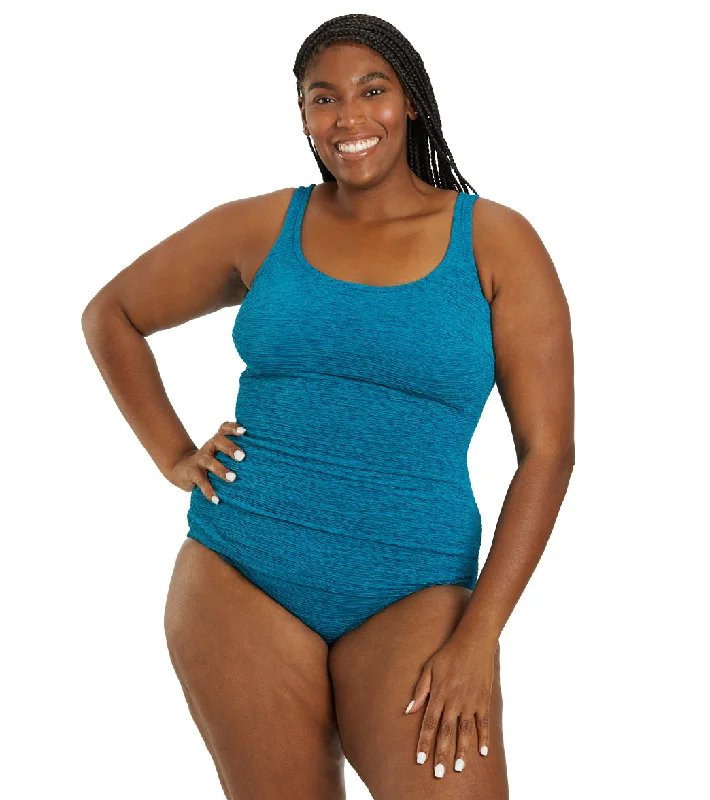 Women's Krinkle By Penbrooke Plus Size Chlorine Resistant One Piece Scoop Neck Sheath Swimsuit Plunge Back Swimsuit