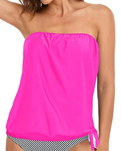 Women's Strapless Tankini Top Bandeau Swimsuit Top Shiny One-Piece Swimsuit