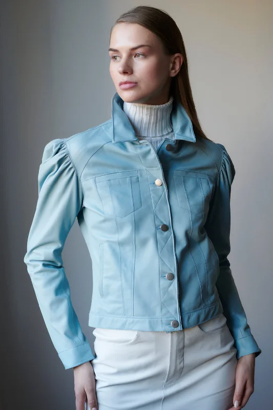 "Ariel" Burnished Leather Sky Jacket Cotton Fabric Linen Fabric Terry Fabric