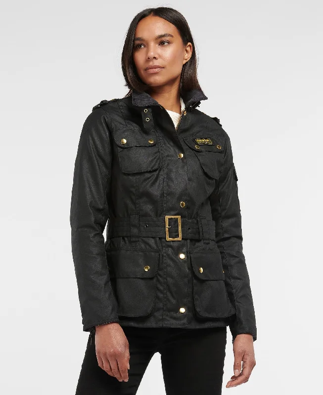 Barbour International Ladies Wax Jacket - Black Rayon Fabric Velvet Fabric Corduroy Fabric