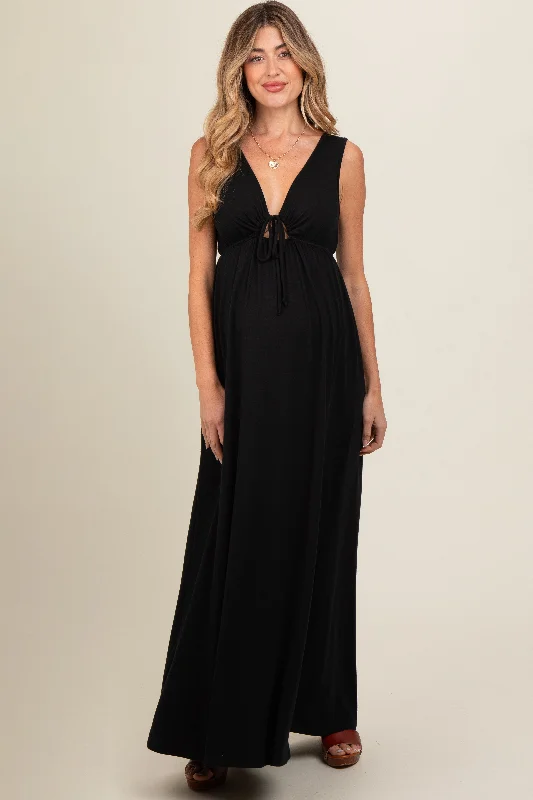 Black Front Tie Cutout Sleeveless Maternity Maxi Dress Comfortable T-Shirt Maxi Dress Black Front Tie Cutout Sleeveless Maternity Maxi Dress Comfortable T-Shirt Maxi Dress
