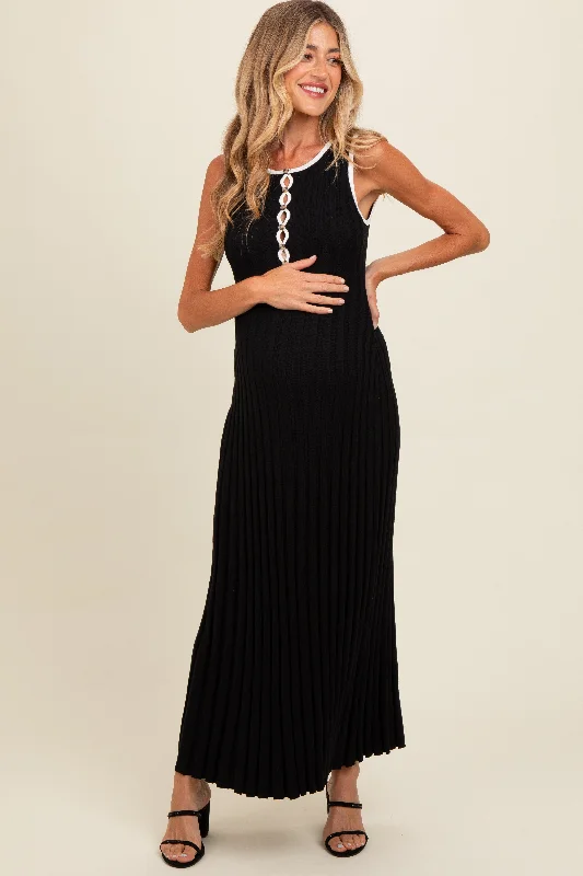Black Ribbed Knit Button Detail Sleeveless Maternity Maxi Dress Comfortable Bohemian Maxi Dress Black Ribbed Knit Button Detail Sleeveless Maternity Maxi Dress Comfortable Bohemian Maxi Dress