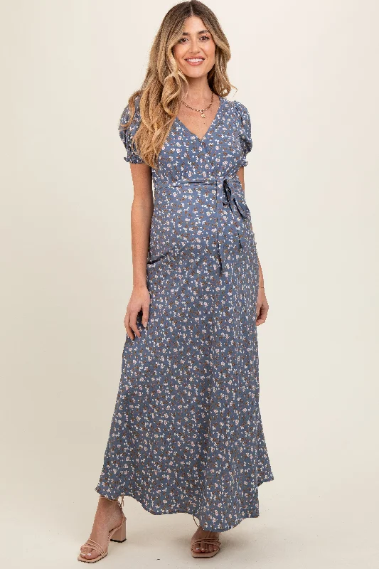 Blue Floral Puff Sleeve V Neck Maternity Maxi Dress Fashionable Asymmetrical Maxi Dress Blue Floral Puff Sleeve V Neck Maternity Maxi Dress Fashionable Asymmetrical Maxi Dress
