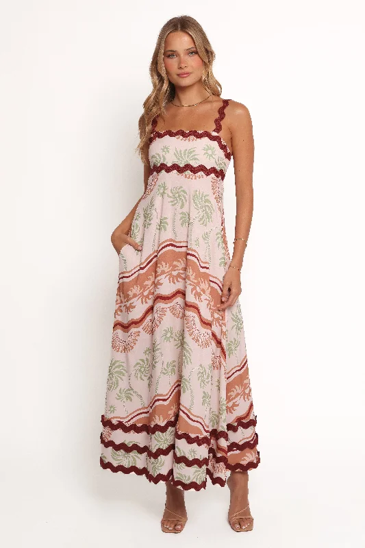 Briella Maxi Dress - Palm Tree Print Comfortable Fitted Maxi Dress