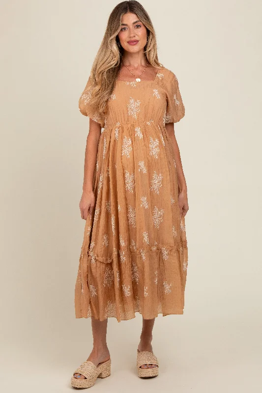 Camel Floral Print Ruffle Hem Maternity Maxi Dress Comfortable Ruffle Hem Maxi Dress Camel Floral Print Ruffle Hem Maternity Maxi Dress Comfortable Ruffle Hem Maxi Dress