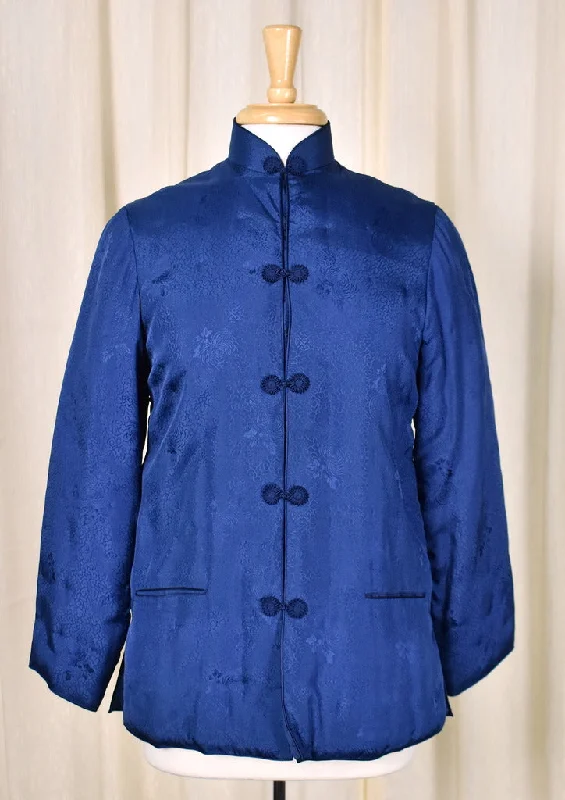 1950s Vintage Royal Blue Asian Jacket Corduroy Jacket Velvet Jacket Brocade Jacket